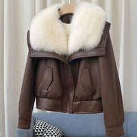 Rosalie | Women's Faux Fur Collar Jacket with Leather-Finish Shell