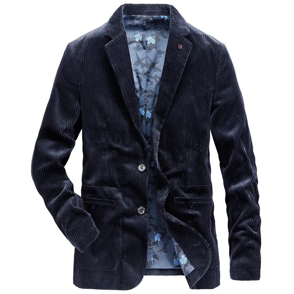 Navy blue quilted insulated corduroy jacket