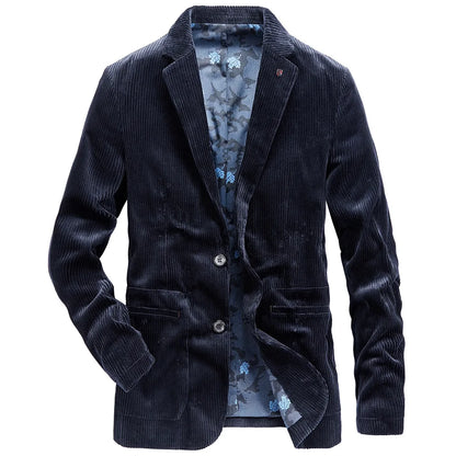 Navy blue quilted insulated corduroy jacket