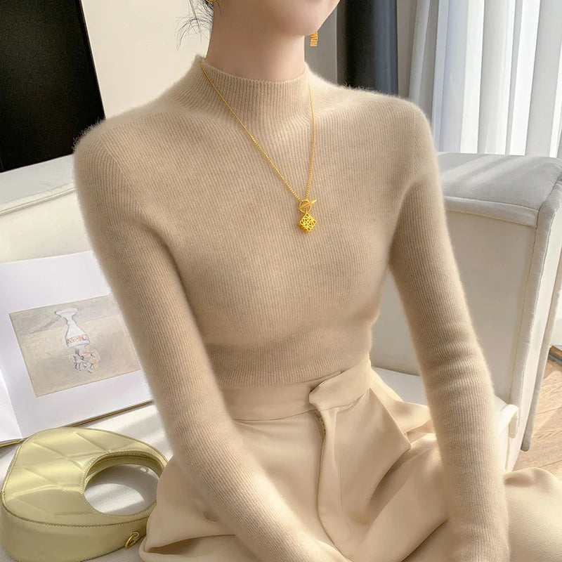Women's slim fit cashmere half turtleneck sweater