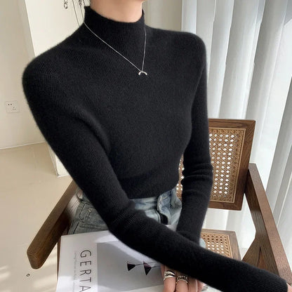Women's classic black slim fit cashmere half turtleneck sweater