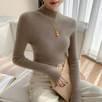 Women's slim fit cashmere half turtleneck sweater