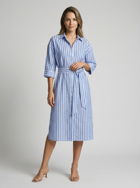 Delia | Women's Striped Button-Front Shirt Dress, Midi