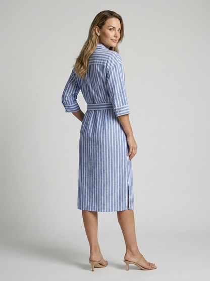 Women's blue Striped Button-Front Shirt Dress