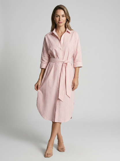 Women's blue Striped Button-Front Shirt Dress