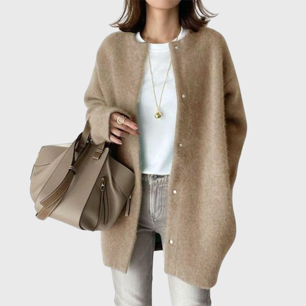 Khaki-Brown Longline Open-Front Cardigan
