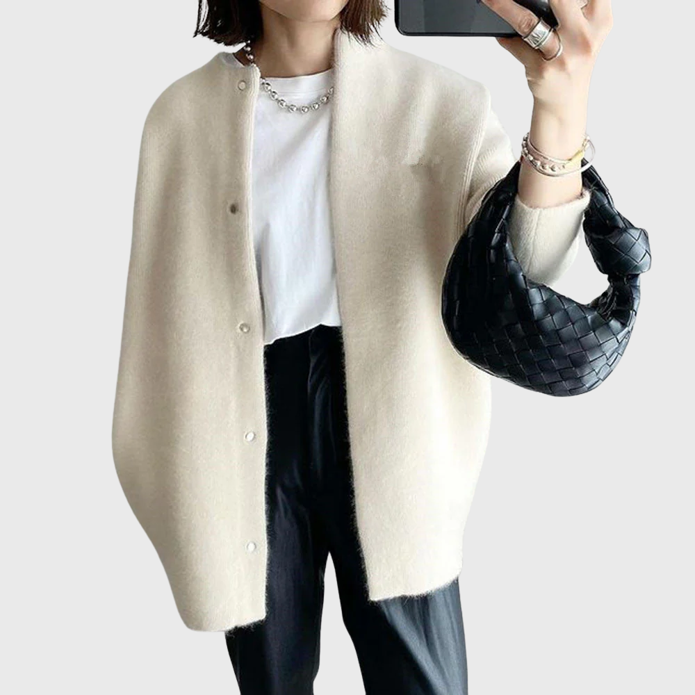 Beige Longline Open-Front Cardigan