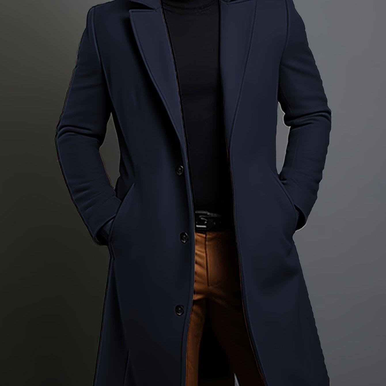 Navy Tailored Longline Winter Coat with Slant Pockets