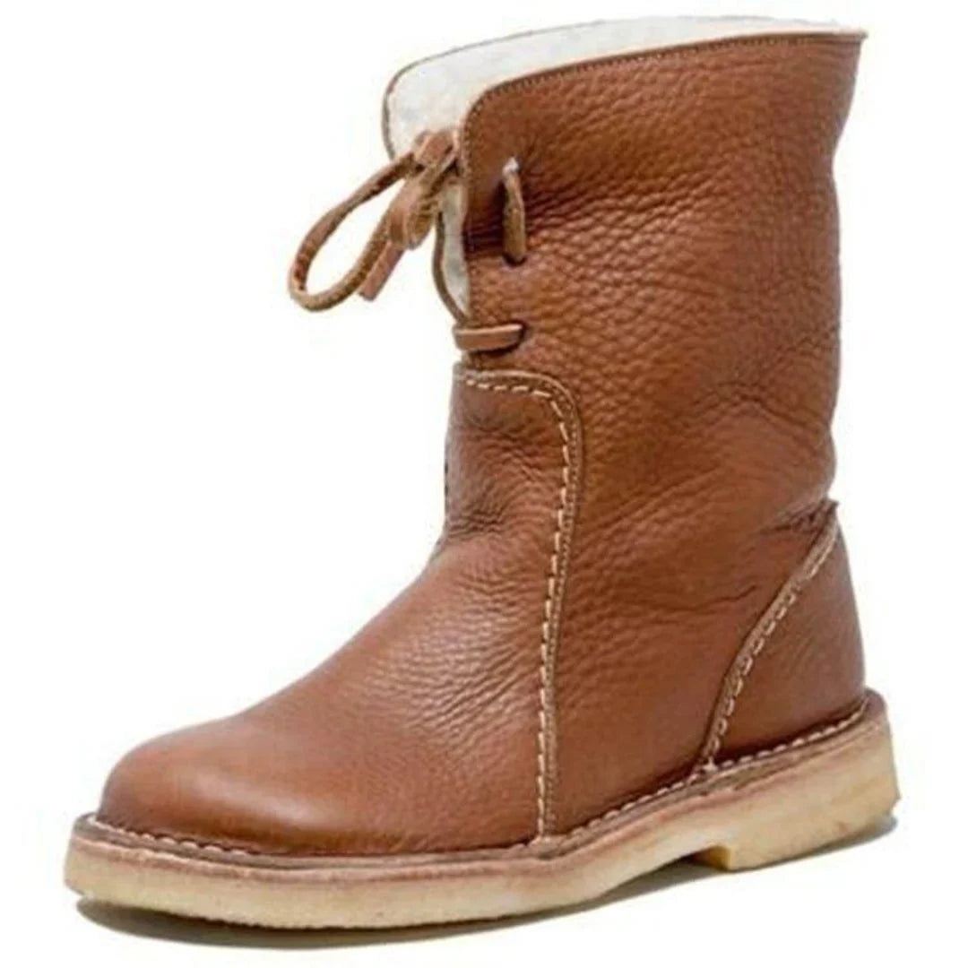 Women's cognac leather lace-up ankle boots