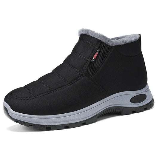 Women's black waterproof slip-on ankle boots with plush lining