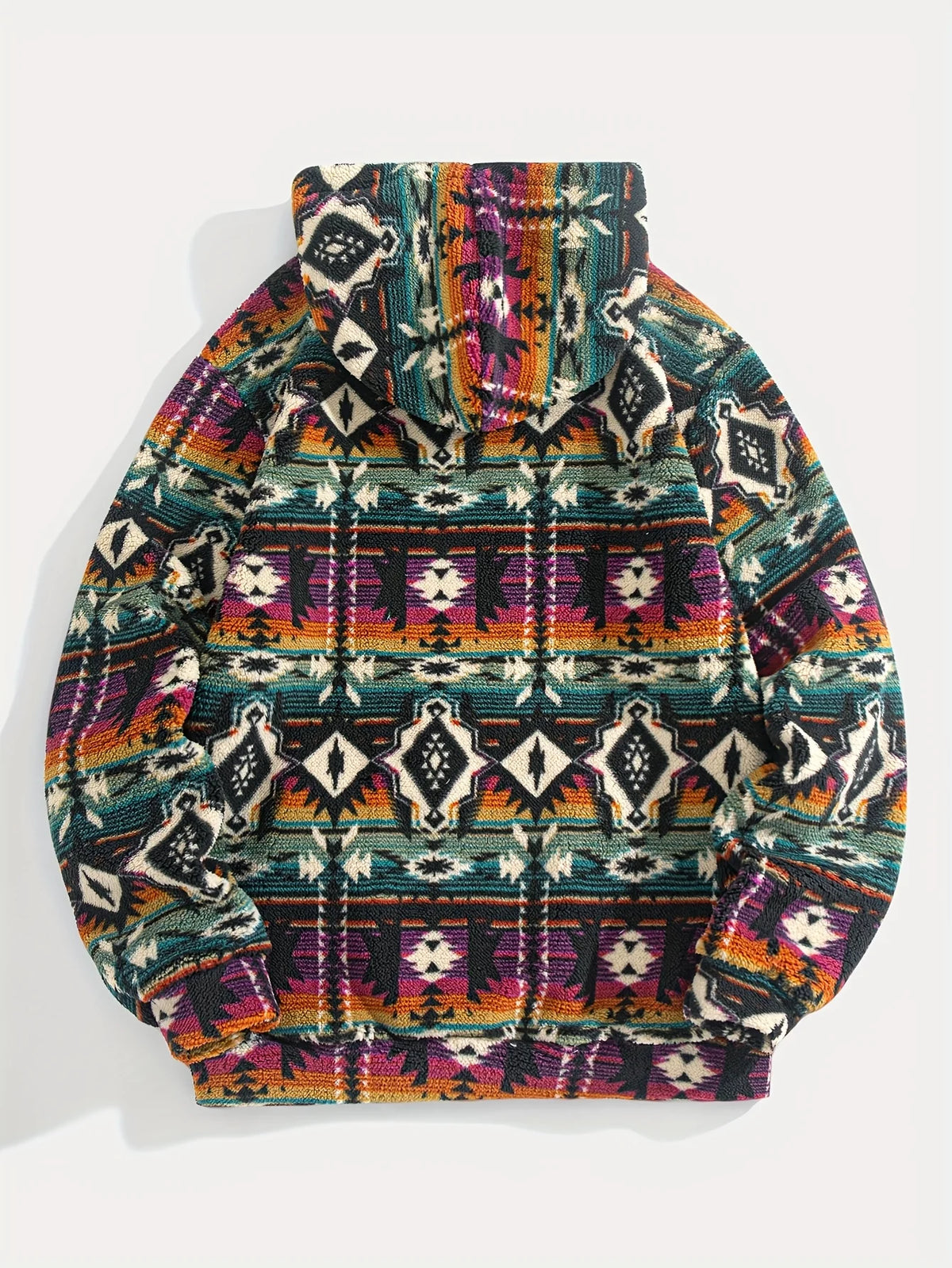 Men's Plush Pullover Hoodie, Patterned Winter Style