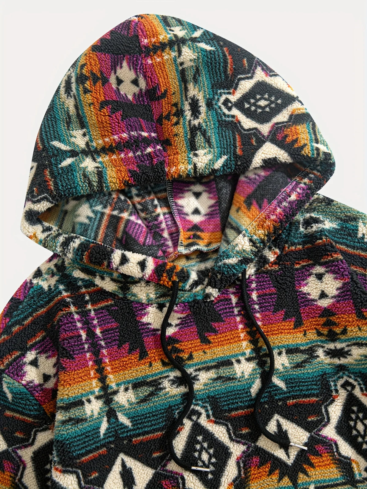 Men's Plush Pullover Hoodie, Patterned Winter Style