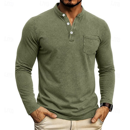 Military Green Men's Henley Shirt with Chest Pocket