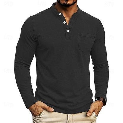 Black Men's Henley Shirt with Chest Pocket