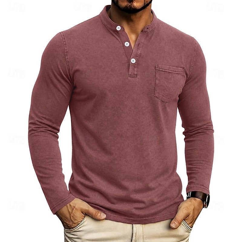 Wine Men's Henley Shirt with Chest Pocket