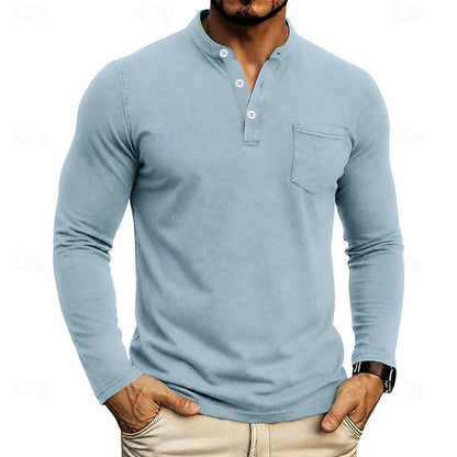Light Blue Men's Henley Shirt with Chest Pocket