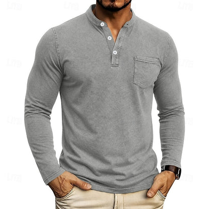 Light Grey Men's Henley Shirt with Chest Pocket