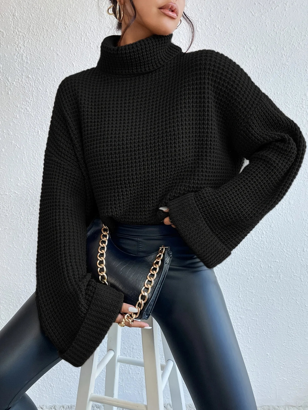 Women's High-Neck Sweater, Cozy Cold-Weather Knit Top