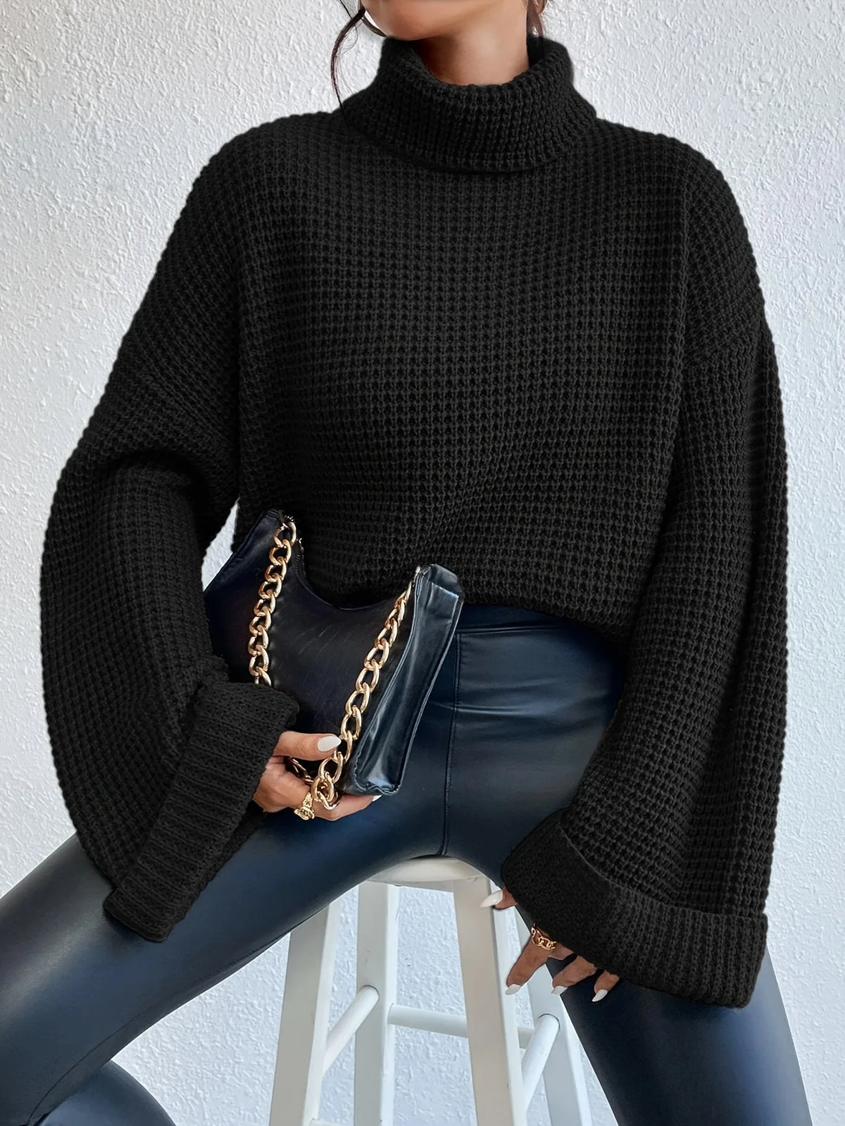 Women's High-Neck Sweater, Cozy Cold-Weather Knit Top