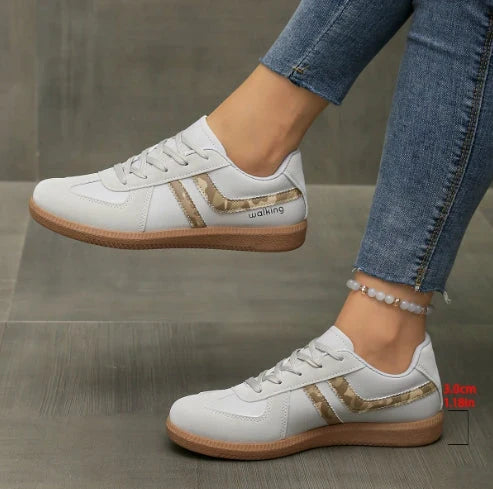 Women's white camo wide toe box lace-up shoes