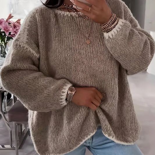 Women's Boat Neck Sweater, Relaxed Winter Knit Top