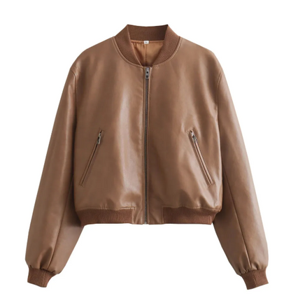 Bräune Cropped Suede Bomber Jacket with Elasticated Cuffs
