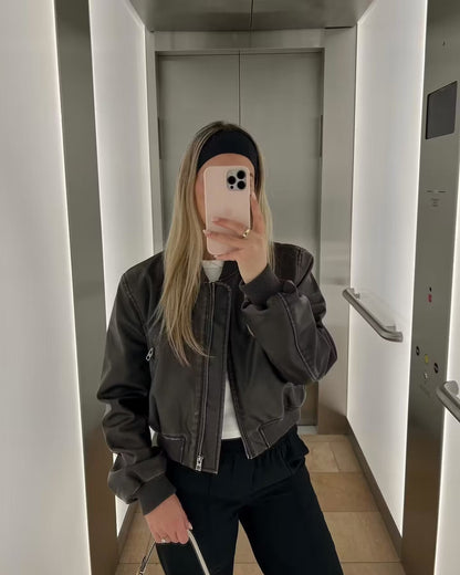 Cropped Suede Bomber Jacket with Elasticated Cuffs – view 2