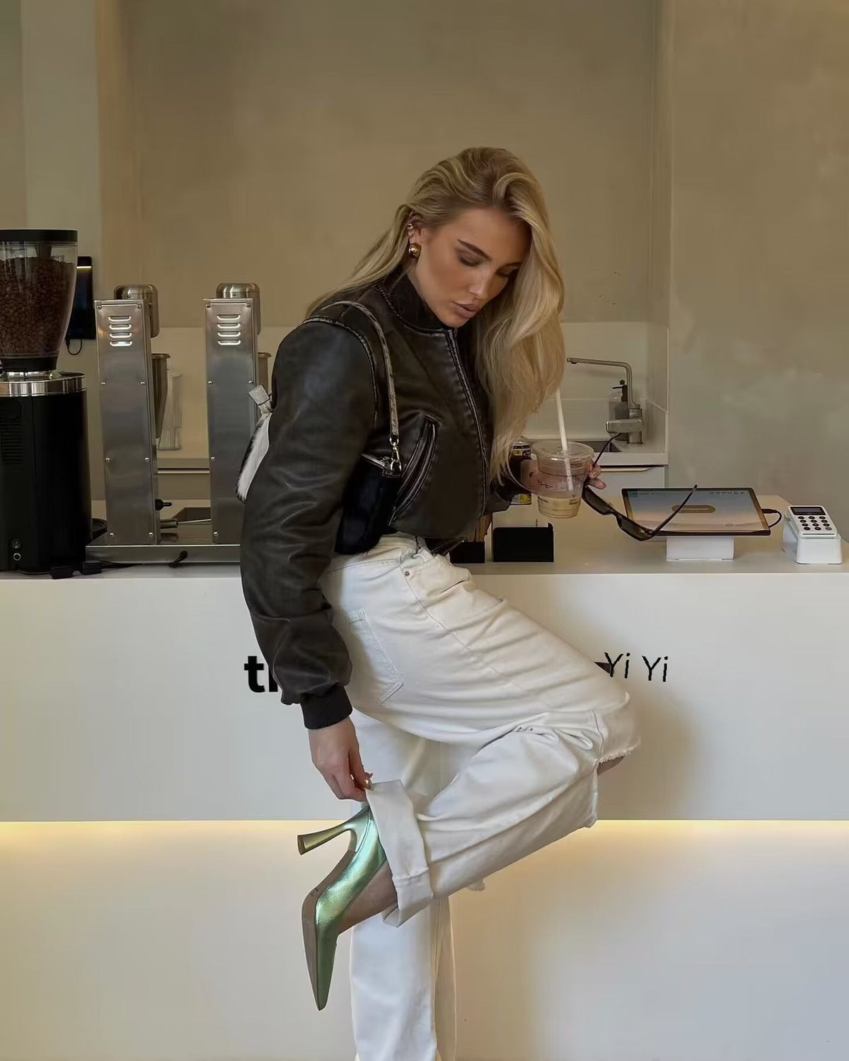 Cropped Suede Bomber Jacket with Elasticated Cuffs – view 3