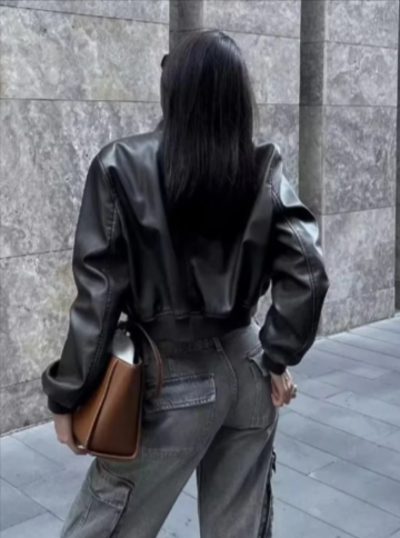 Cropped Suede Bomber Jacket with Elasticated Cuffs – view 6