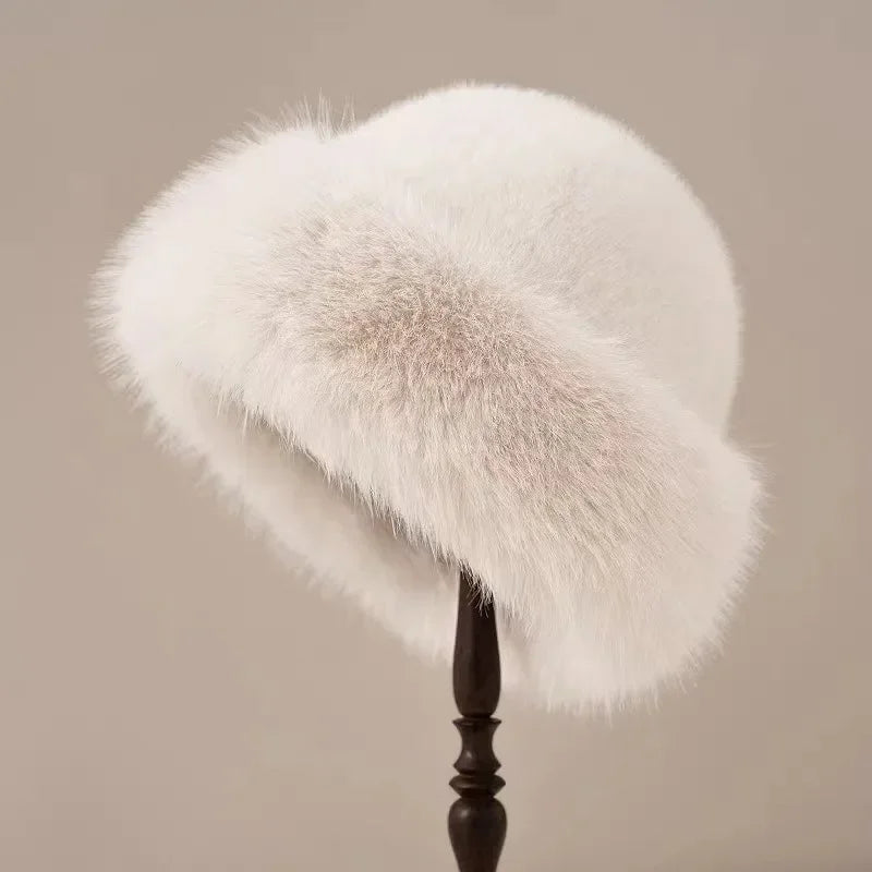 White thick fluffy winter hat