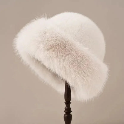 White thick fluffy winter hat
