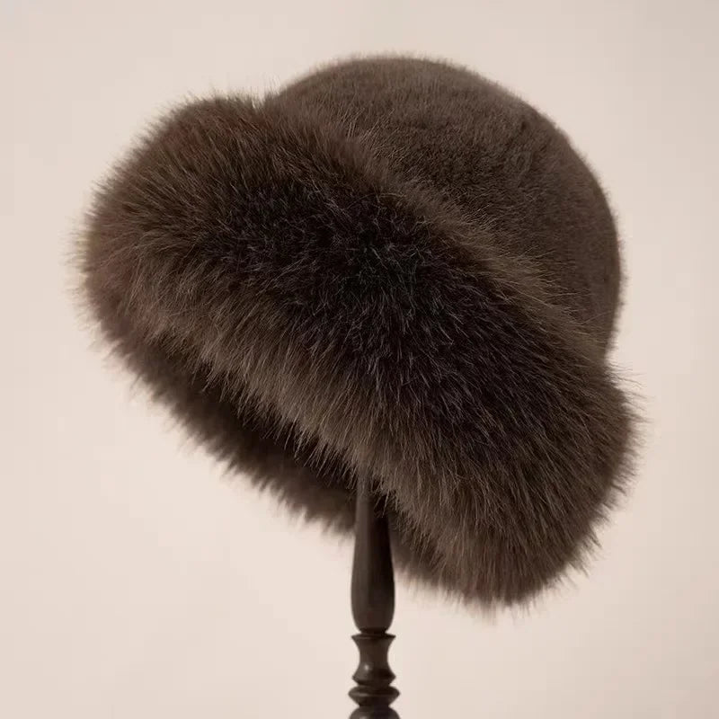 Brown thick fluffy winter hat
