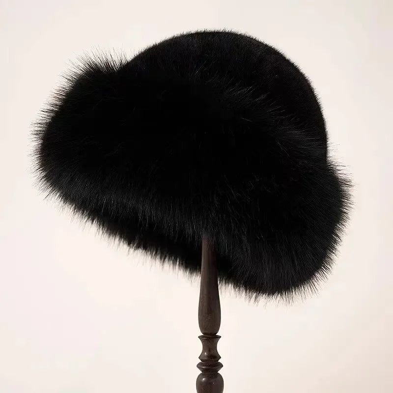 Classic black thick fluffy winter hat