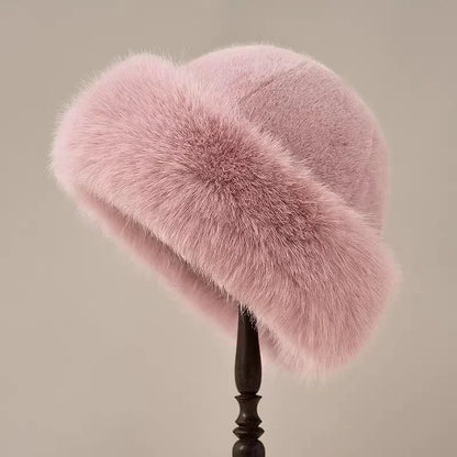 Pink thick fluffy winter hat