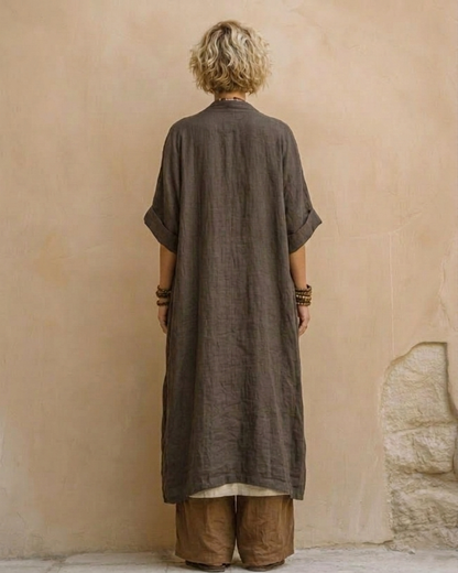 Women's gray brown 3-piece boho outfit set with cardigan and pants