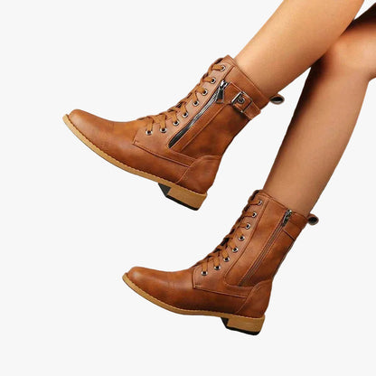 Faux Leather Ankle Boots with Lace-Up and Zipper