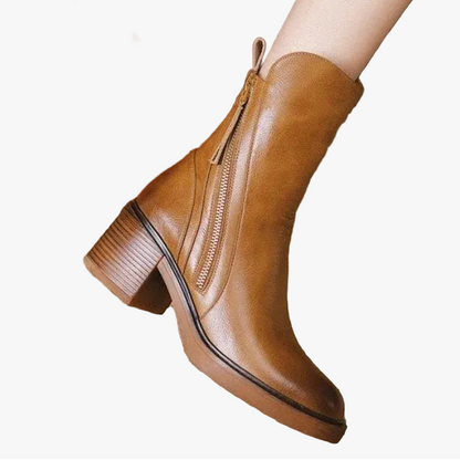 Synthetic Ankle Boots with Block Heel and Zipper