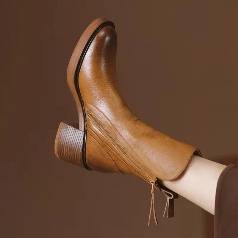 Synthetic Ankle Boots with Block Heel and Zipper – view 2