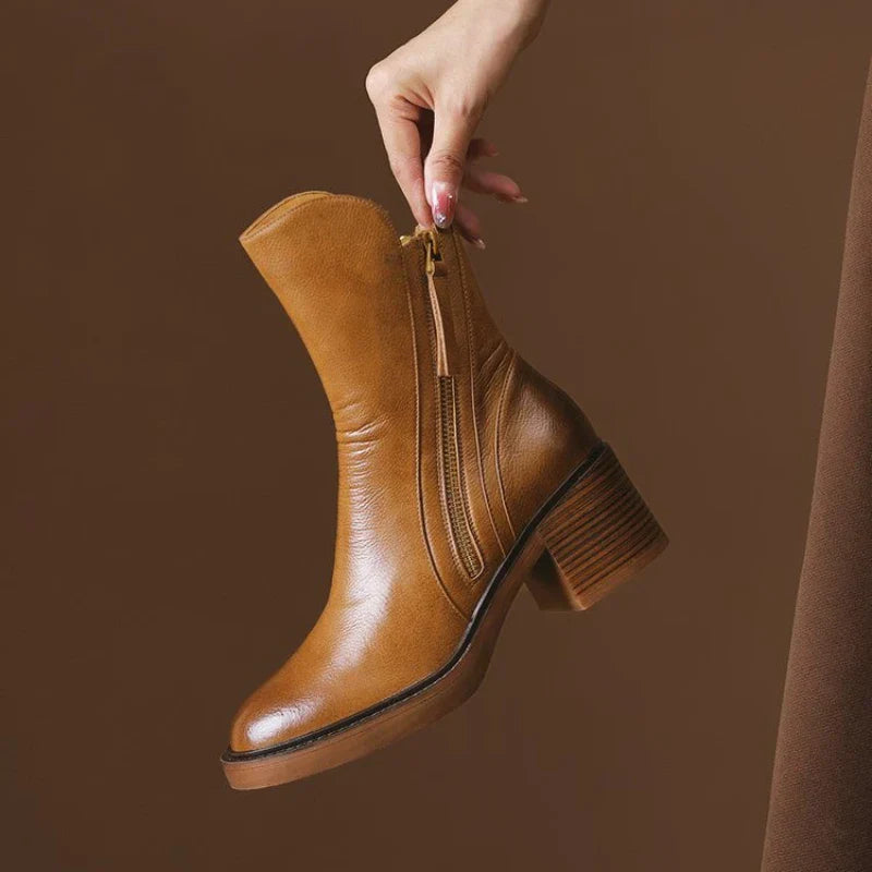 Synthetic Ankle Boots with Block Heel and Zipper – view 3