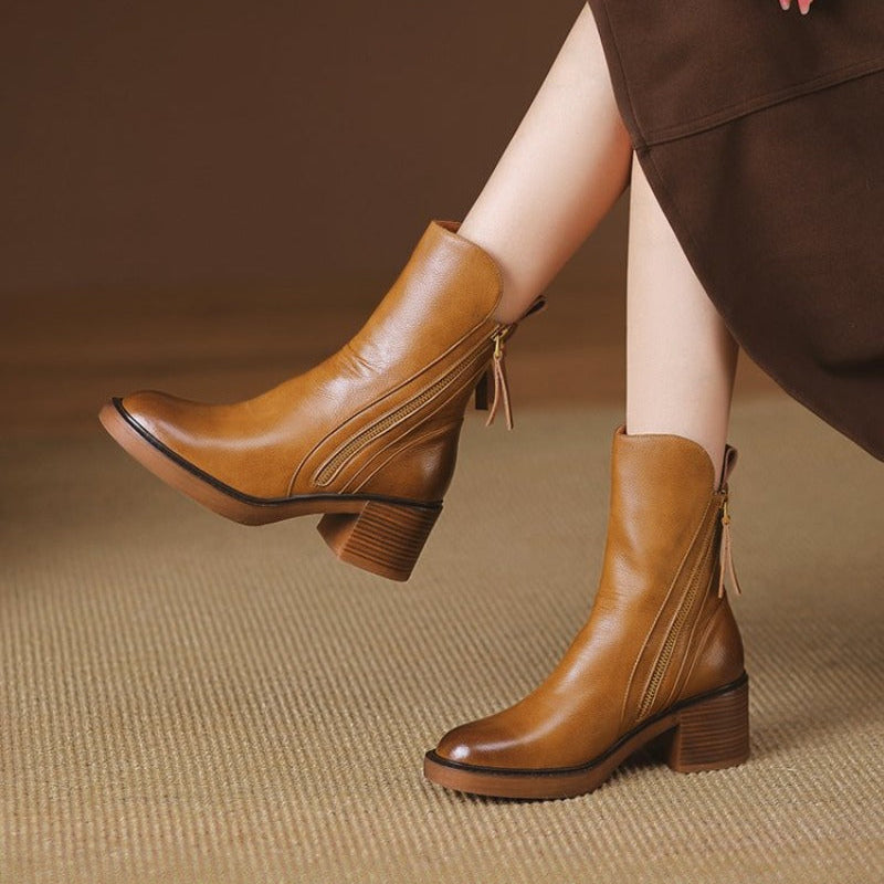 Synthetic Ankle Boots with Block Heel and Zipper – view 4