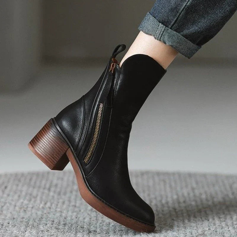 Synthetic Ankle Boots with Block Heel and Zipper – view 5