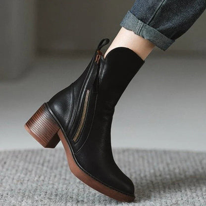 Synthetic Ankle Boots with Block Heel and Zipper – view 5