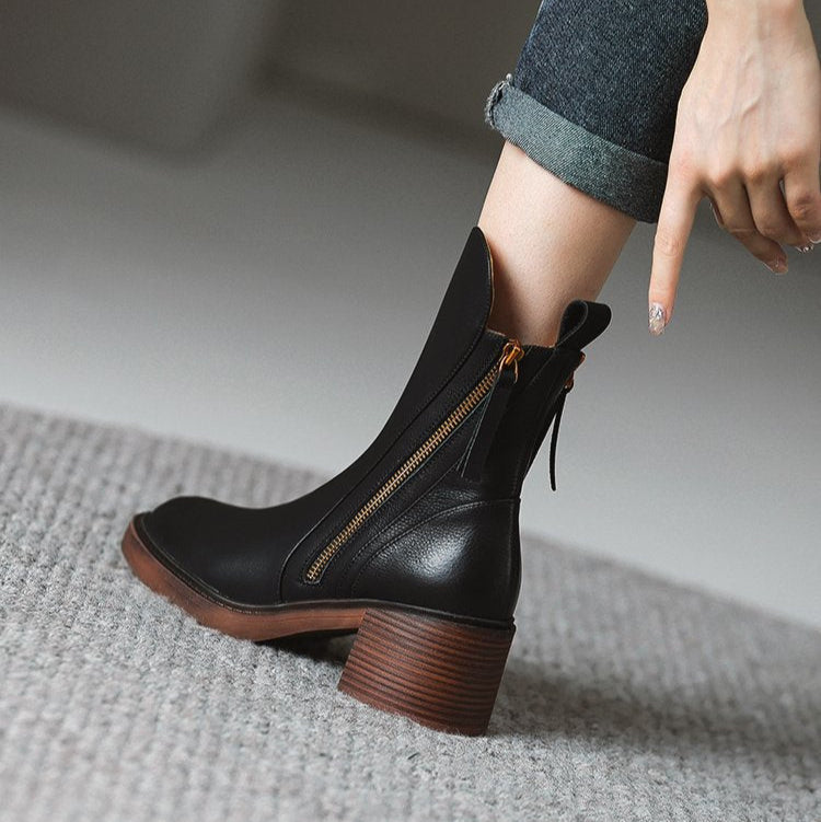 Synthetic Ankle Boots with Block Heel and Zipper – view 6