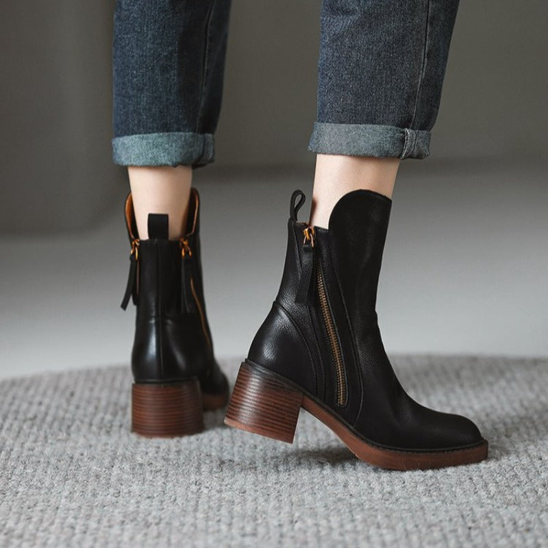 Synthetic Ankle Boots with Block Heel and Zipper – view 7