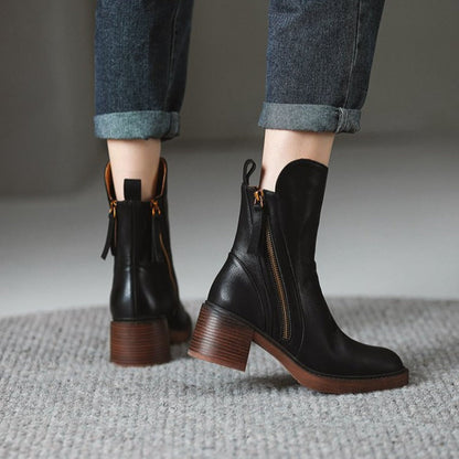 Synthetic Ankle Boots with Block Heel and Zipper – view 7