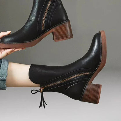 Black Synthetic Ankle Boots with Block Heel and Zipper