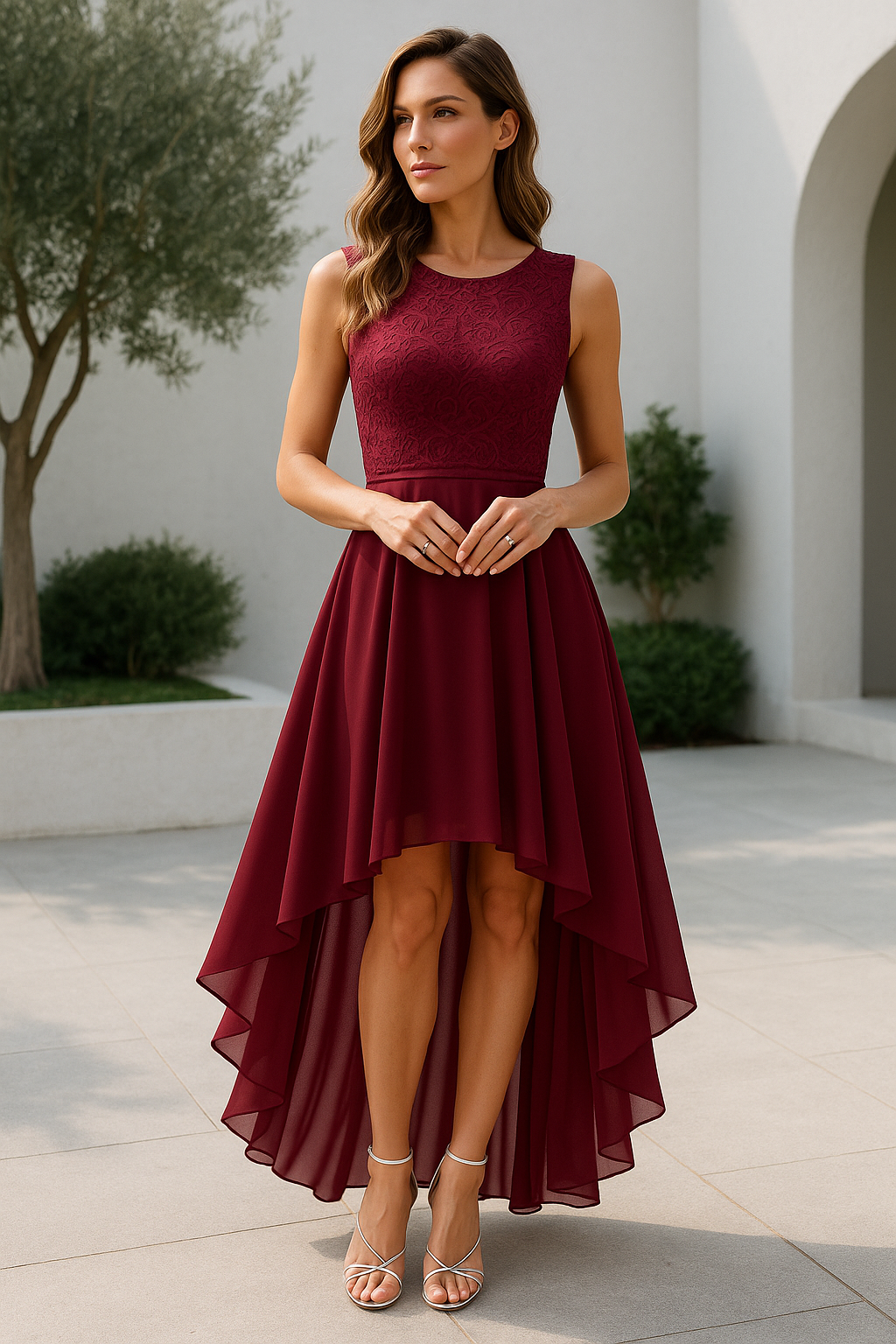 Women’s Asymmetrical High Low Evening Dress Elegant Sleeveless Flowing Party Occasion Dress 0