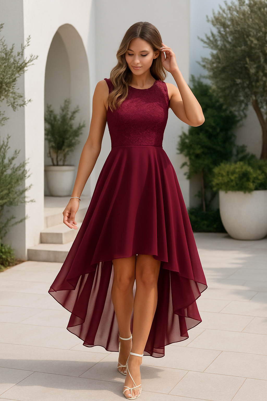 Women’s Asymmetrical High Low Evening Dress Elegant Sleeveless Flowing Party Occasion Dress 1