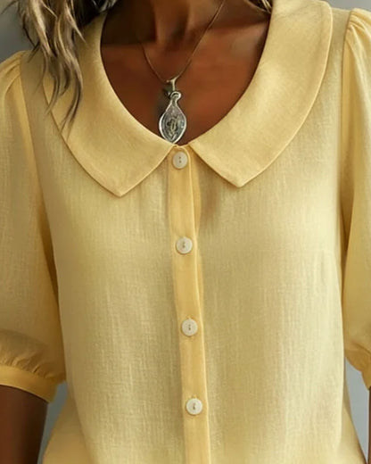 Women's yellow Peter Pan collar blouse with 3/4 sleeves