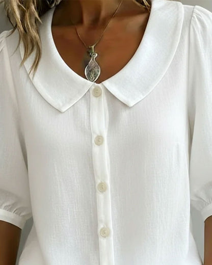 Women's yellow Peter Pan collar blouse with 3/4 sleeves